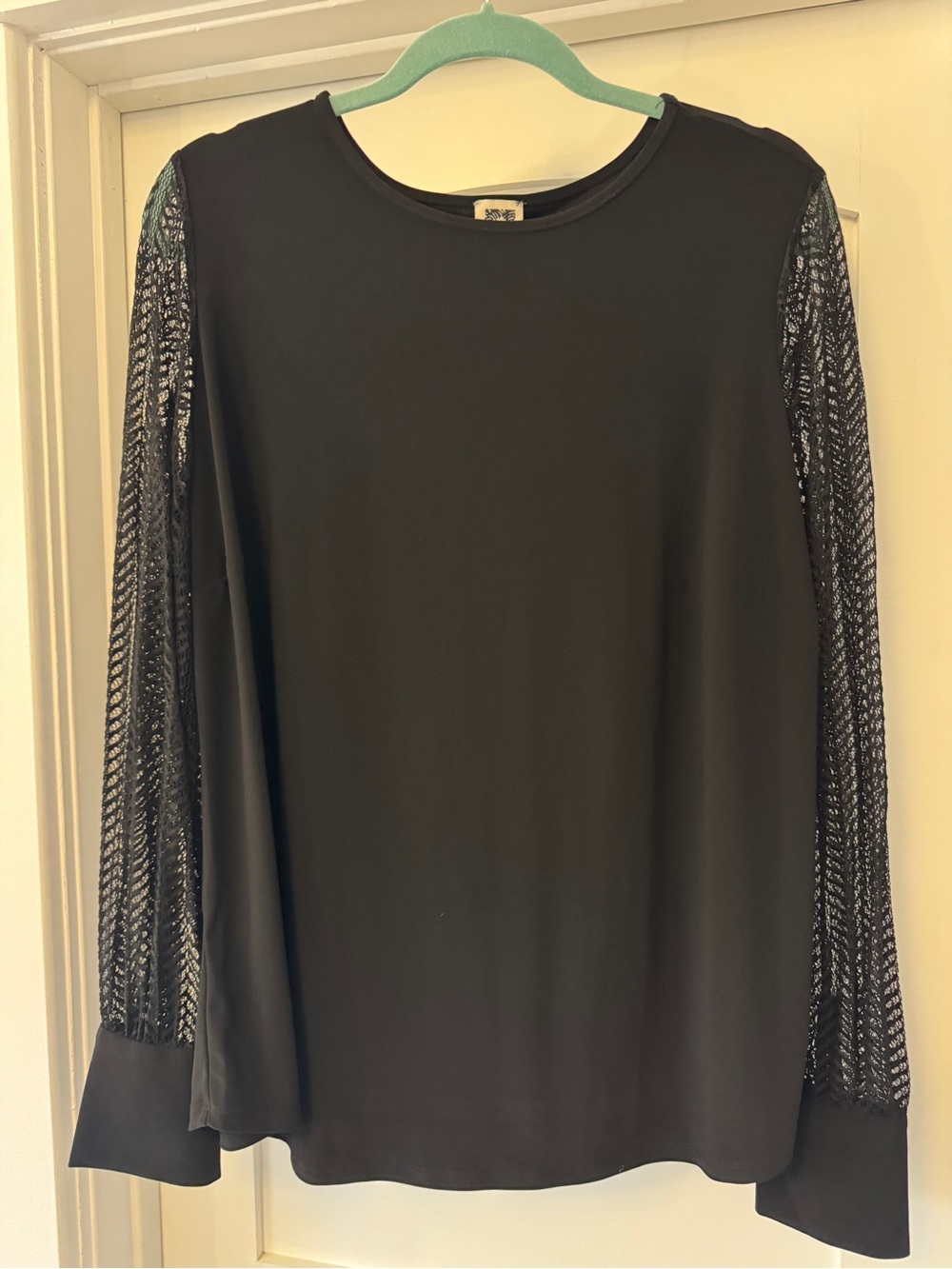Black Long Sleeve Mesh Detail Top